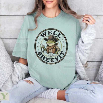 Well Sheeyit Cowboy Frog Shirt Vintage Country Western Toad Tee Funny Meme Top