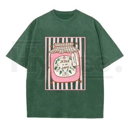 Jesus Is My Jam Vintage Washed T-Shirt – Christian Strawberry Graphic Cotton Tee