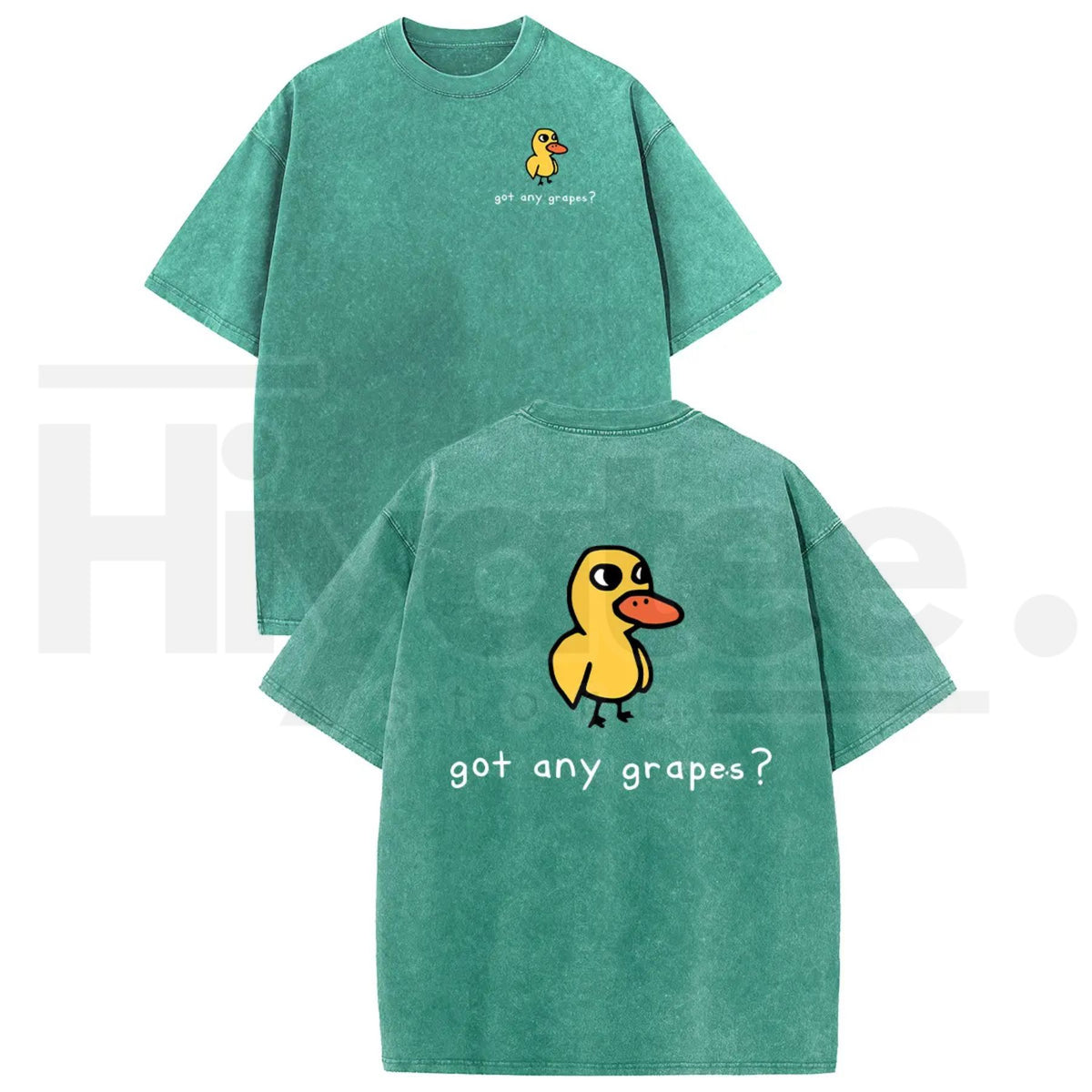 Holafish Women's Retro Vintage "Eat Grapes?" Duck Graphic T-Shirt – Oversized Heavy Washed Cotton Streetwear Tee