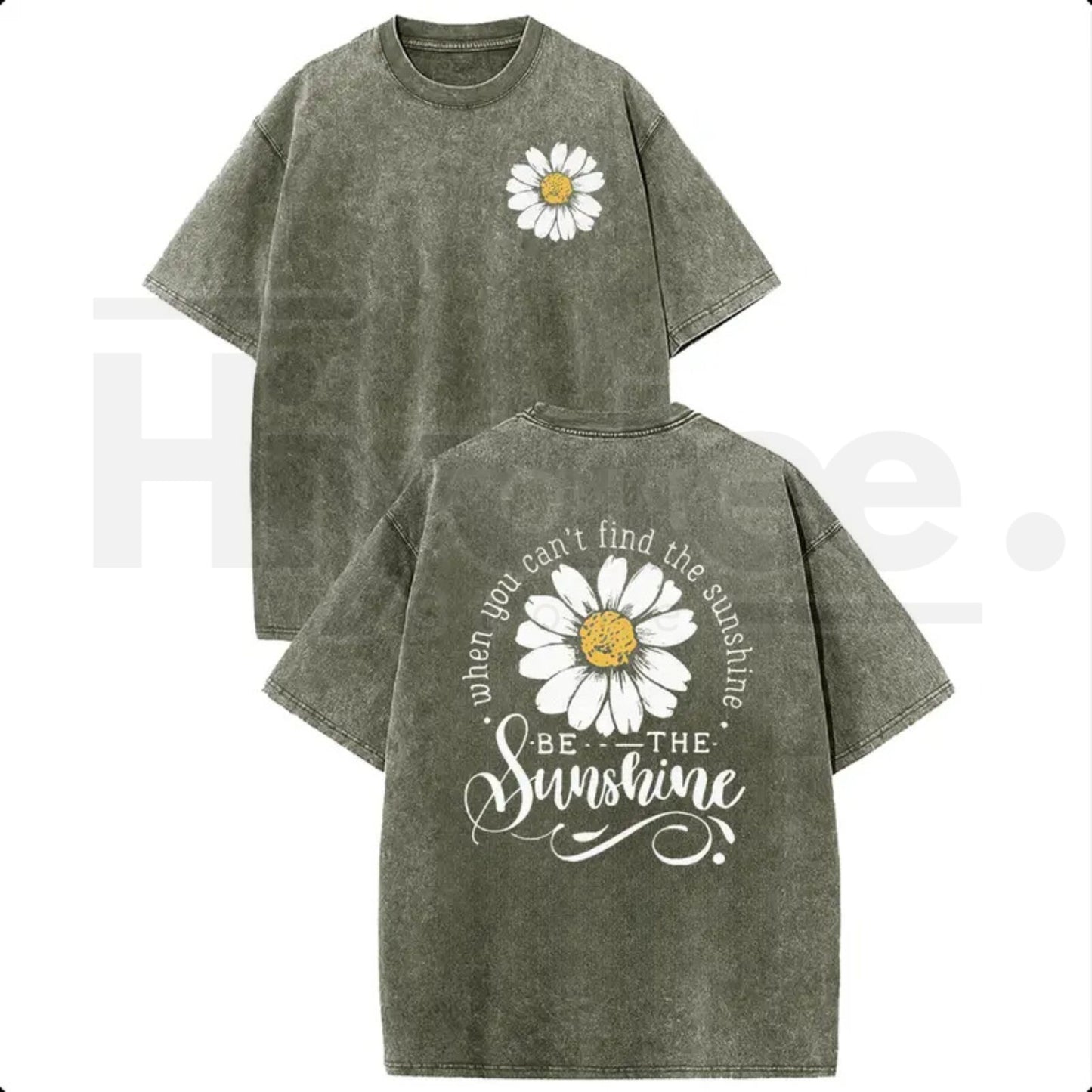 Holafish "Be The Sunshine" T-Shirt – Premium Heavyweight Acid Wash Daisy Graphic Tee