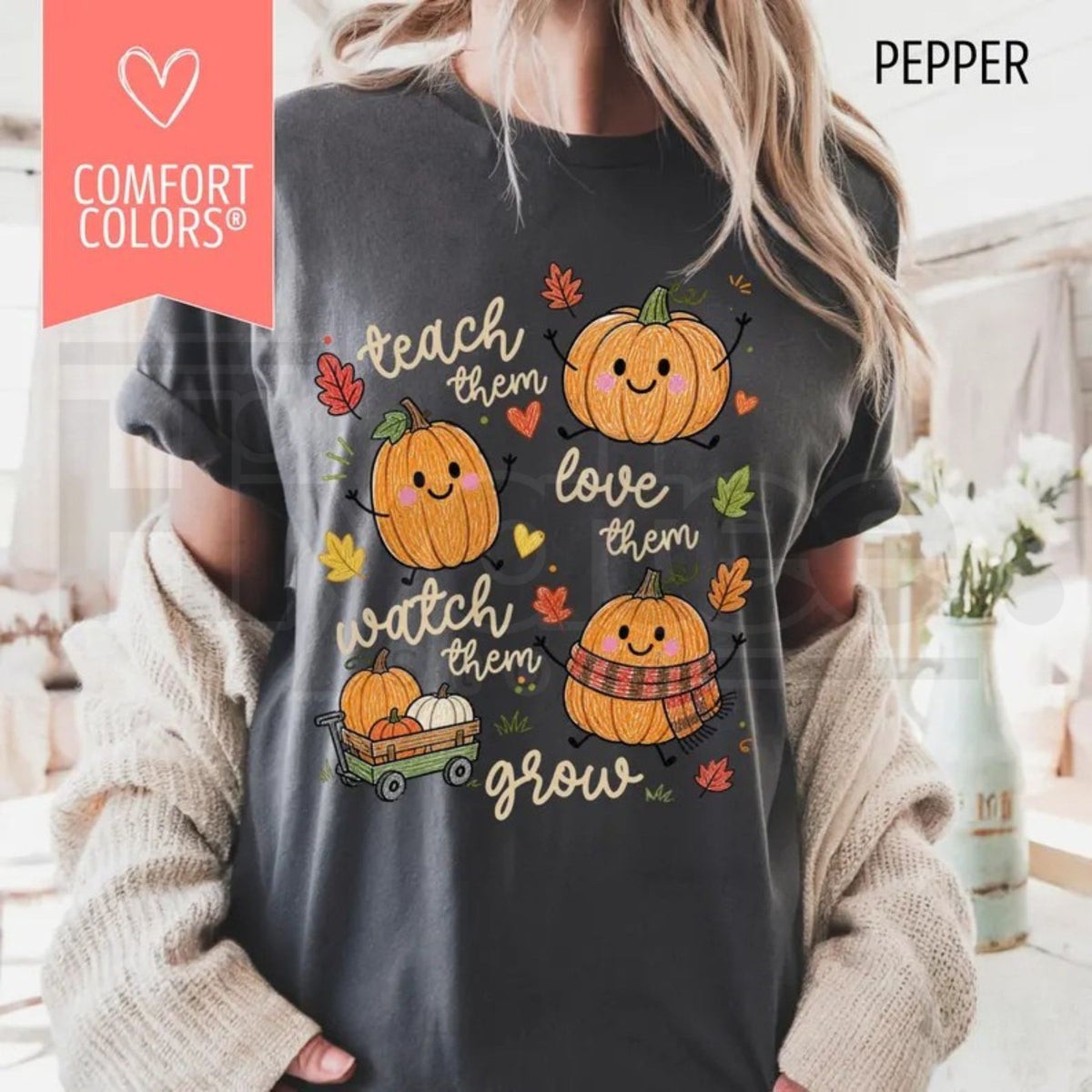 Fall Teacher Comfort Colors Teach Them Pumpkin Thanksgiving Tee