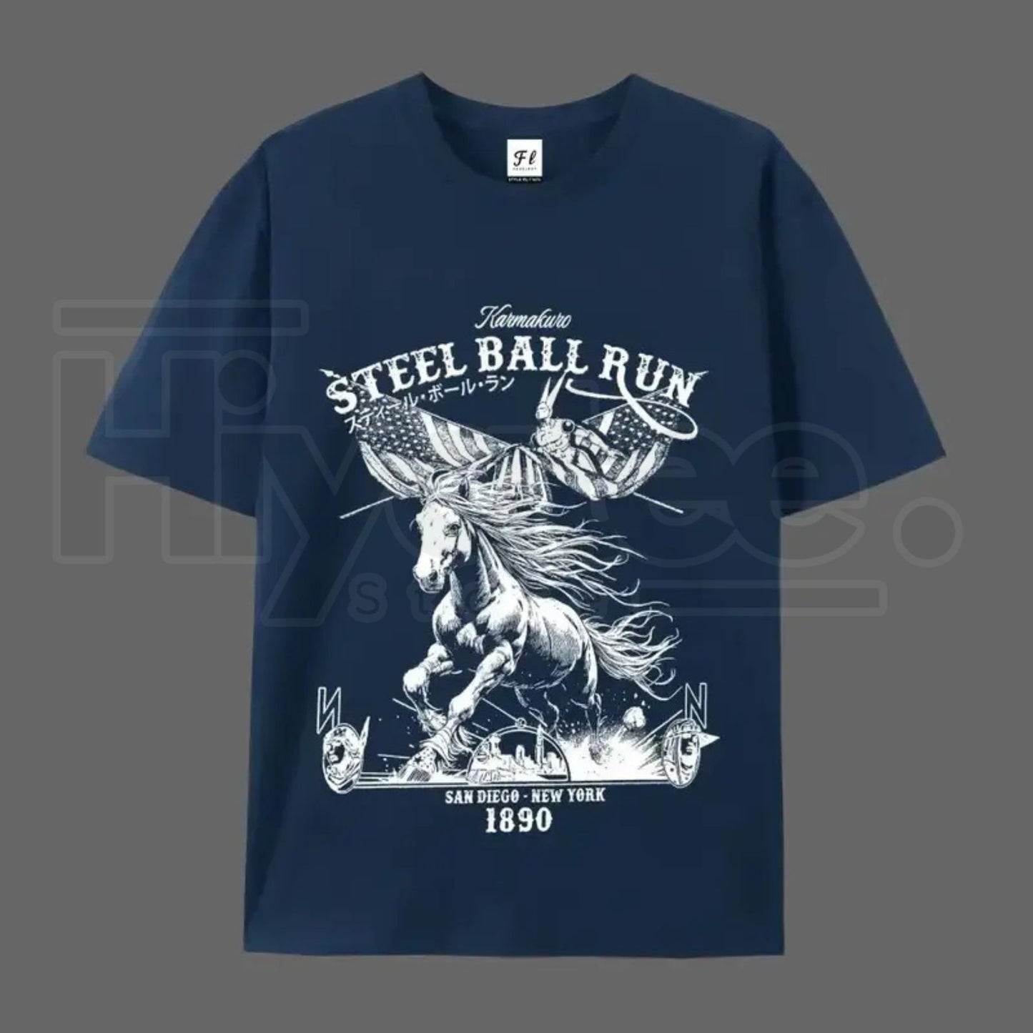 "Steel Ball Run" Horse Racing – SBR American Flag Graphic Top