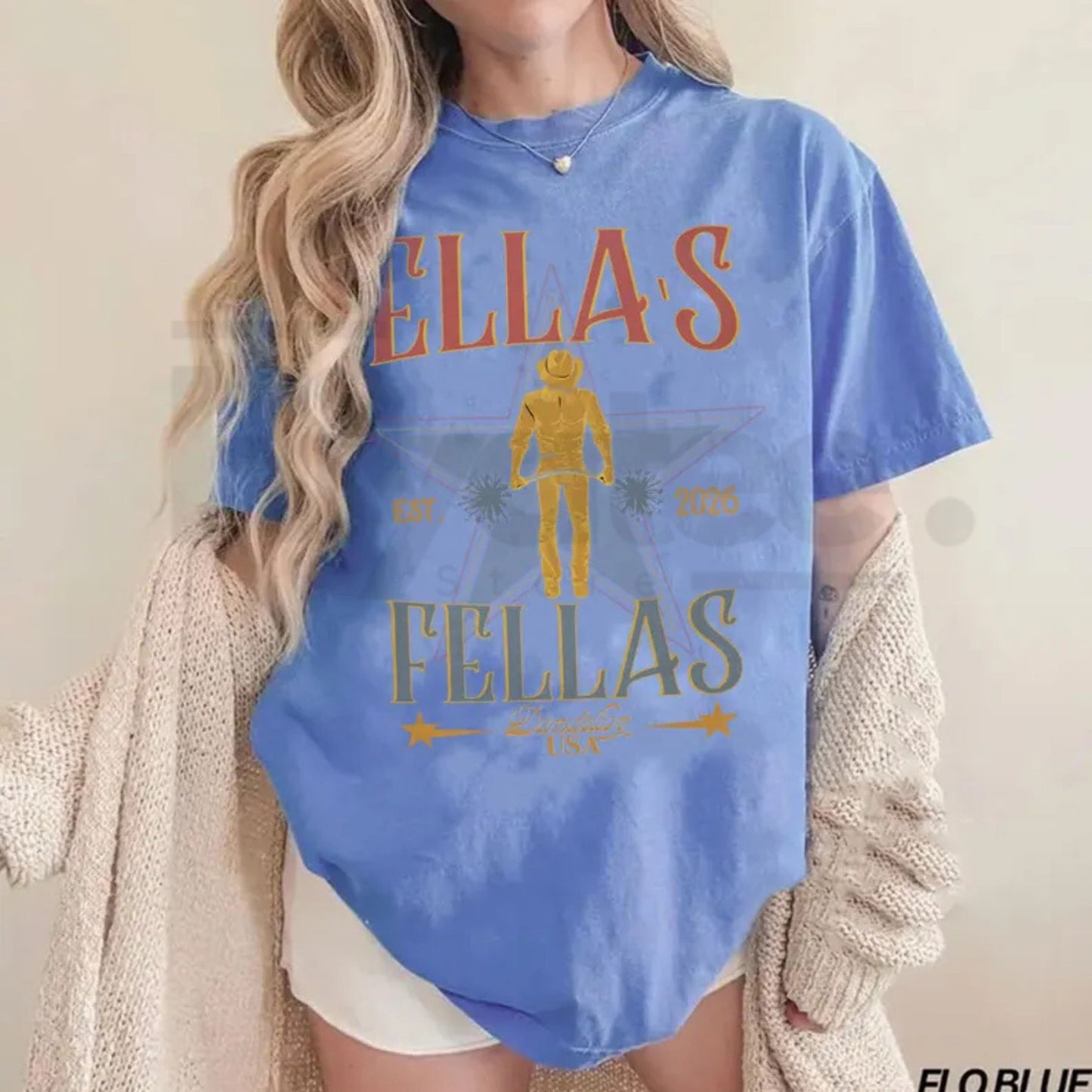 Comfort Colors® "Ella's Fellas" T-Shirt – Wedding or Bachelorette Party Shirt, Vintage Western Cowboy Graphic Tee, Minimalist Groomsman Gift