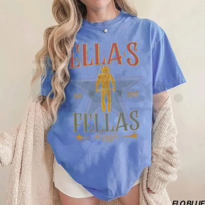 Comfort Colors® "Ella's Fellas" T-Shirt – Wedding or Bachelorette Party Shirt, Vintage Western Cowboy Graphic Tee, Minimalist Groomsman Gift