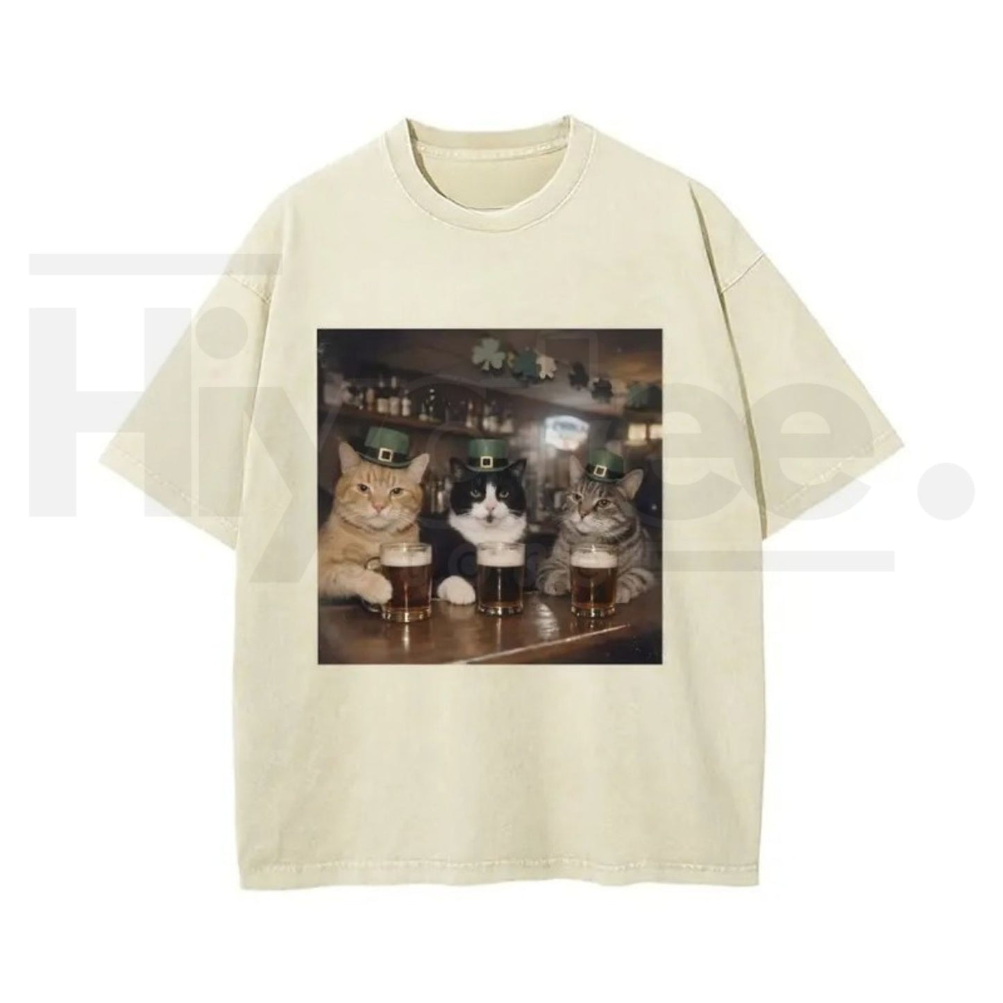 Unisex Cat Shamrock Vintage Washed T-Shirt – St. Patrick’s Day Graphic Tee