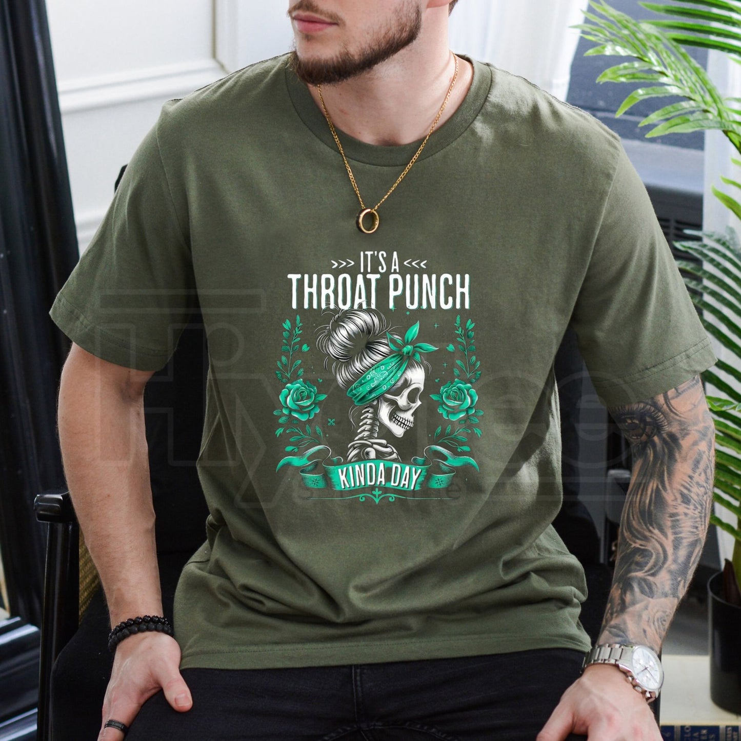 "Throat Punch Kinda Day" – Edgy Skull & Roses Graphic Top