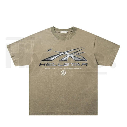 Dark Streetwear Star Flame Washed Graphic Tee – Retro Vintage Tie-Dye Short Sleeve Top