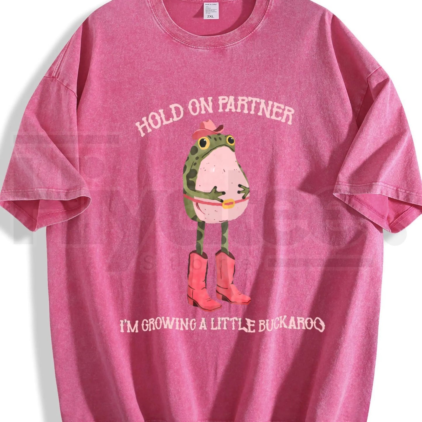 Hold On Partner I'm Growing A Little Buckaroo Vintage Washed T-Shirt – Retro Cowboy Frog Graphic Tee