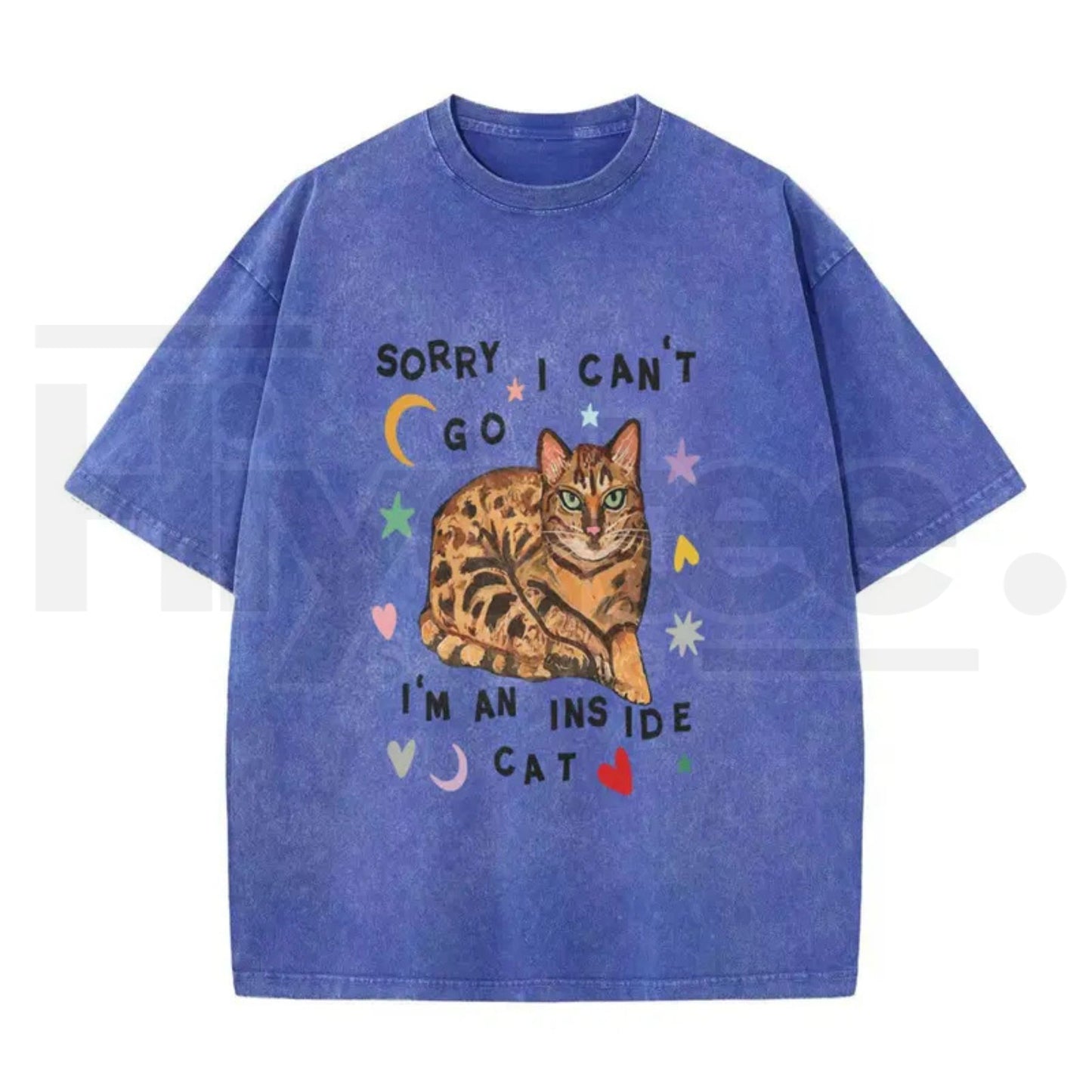 Plus Size "Sorry, I Can't Go, I'm a Home Cat" Vintage Washed T-Shirt