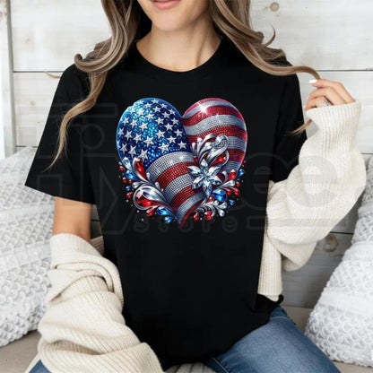 "American Flag Heart" – Made In USA Patriotic Summer Cotton Top
