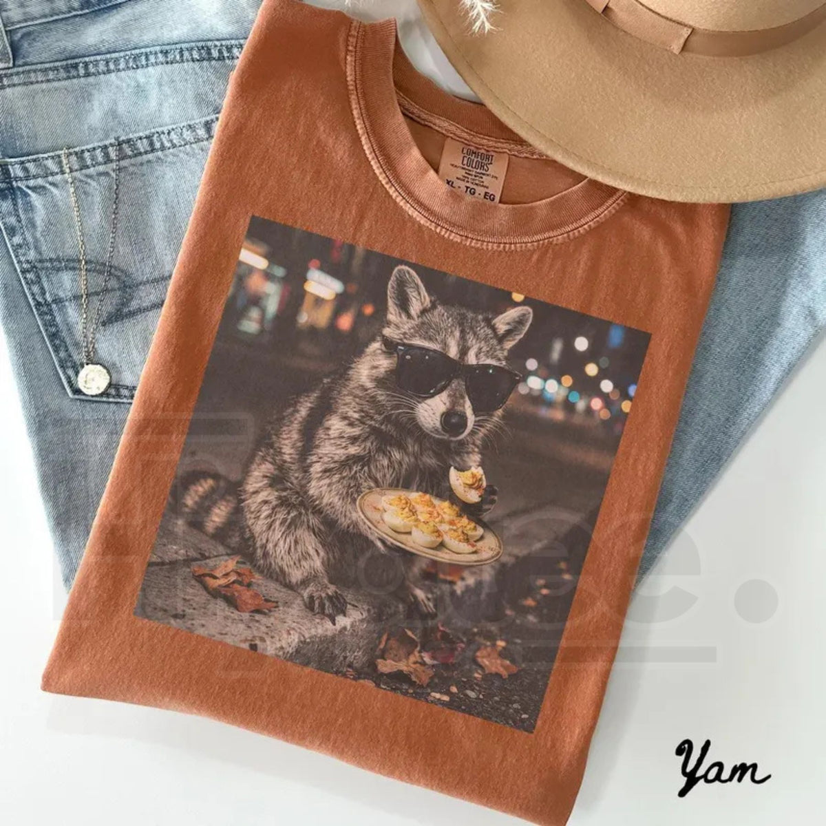 Deviled Eggs Raccoon Shirt Comfort Colors Funny Thanksgiving Food Lover Tee