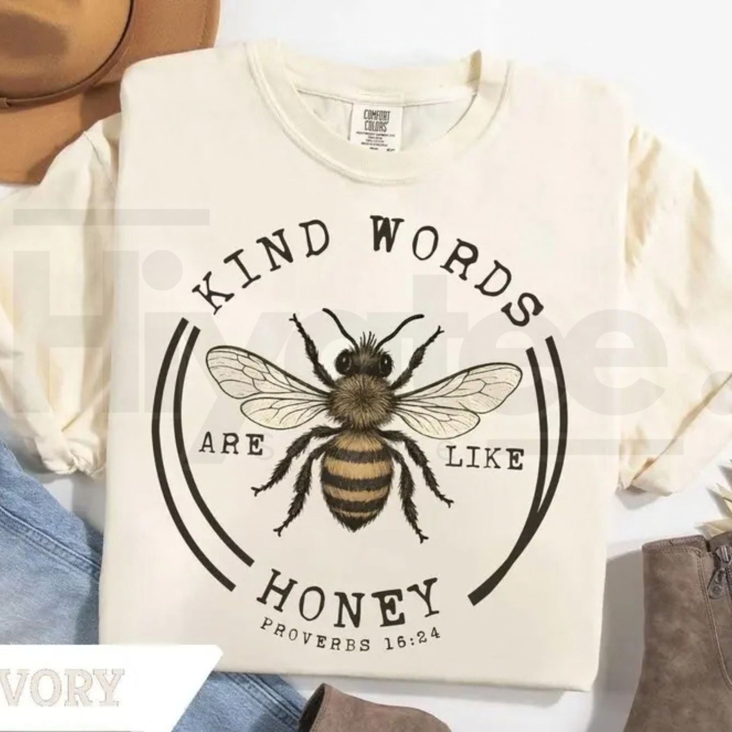Comfort Colors® Kind Words Are Like Honey T-Shirt – Butterfly Bible Verse Faith-Based Gift