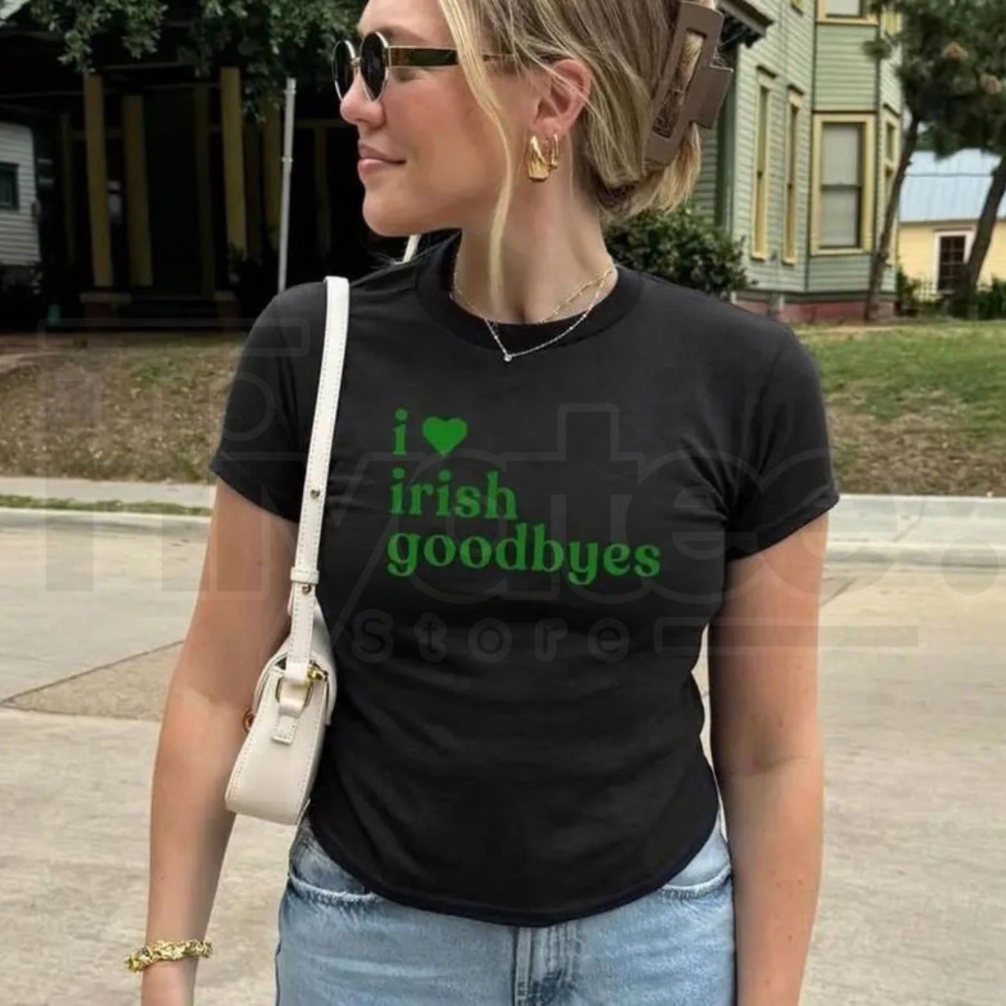 "Irish Goodbye" St. Patrick's Day Baby Tee – Funny St. Paddy's BORG Drinking Shirt