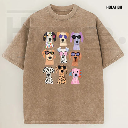 Holafish Women's Vintage Acid Wash Funny Dog Graphic Tee – Soft Breathable Cotton Casual Summer Top