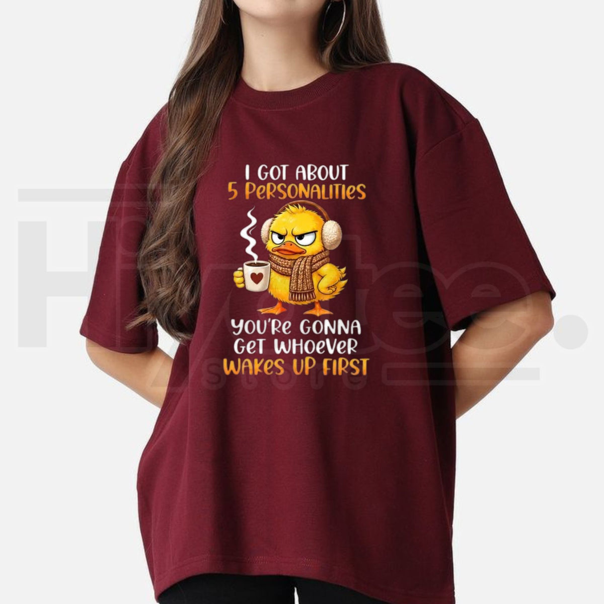 5 Personalities Funny Duck T-Shirt – Morning Mood Coffee Quote Graphic Tee - Hiyatee