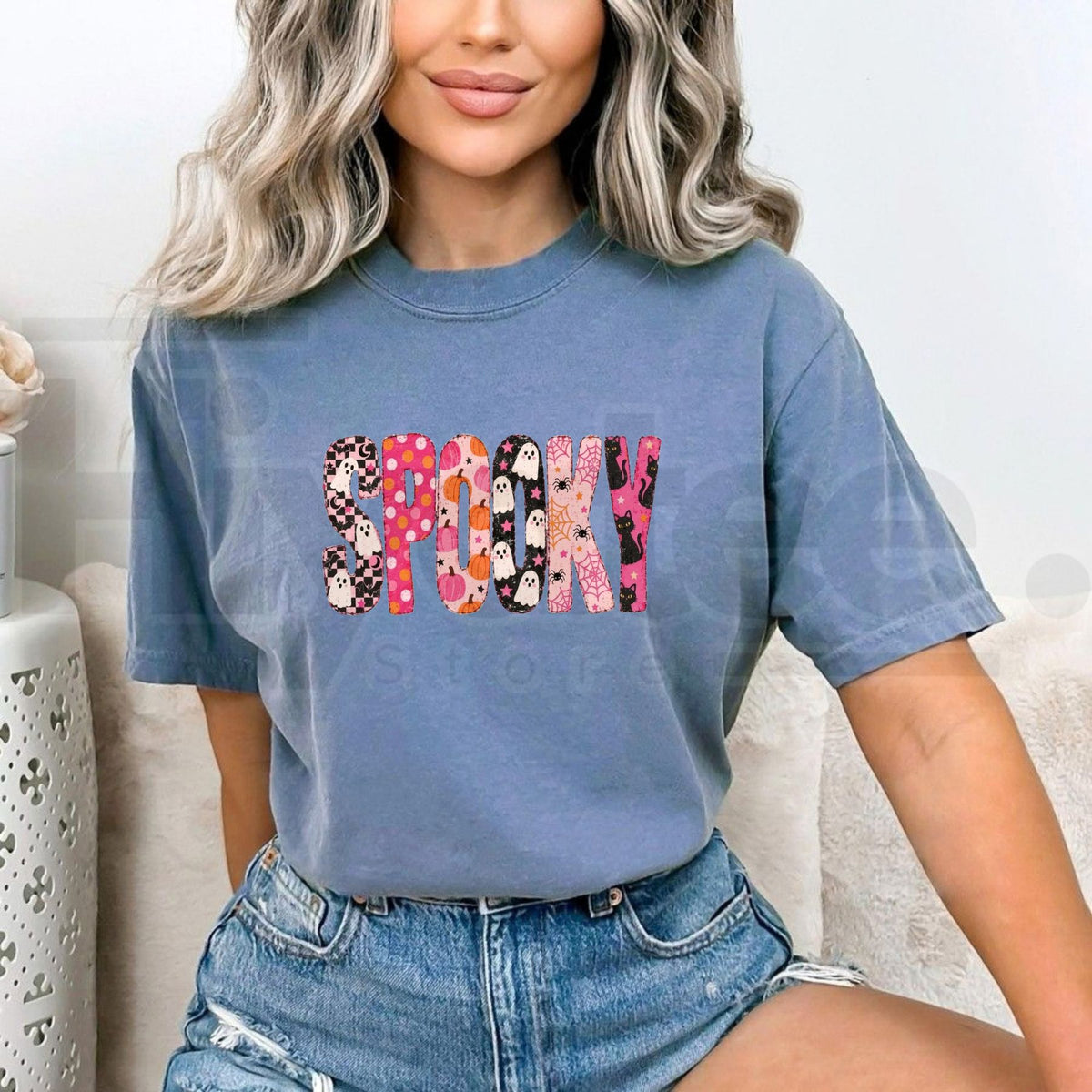 Comfort Colors Preppy Spooky Halloween Ghost Pumpkin Tee
