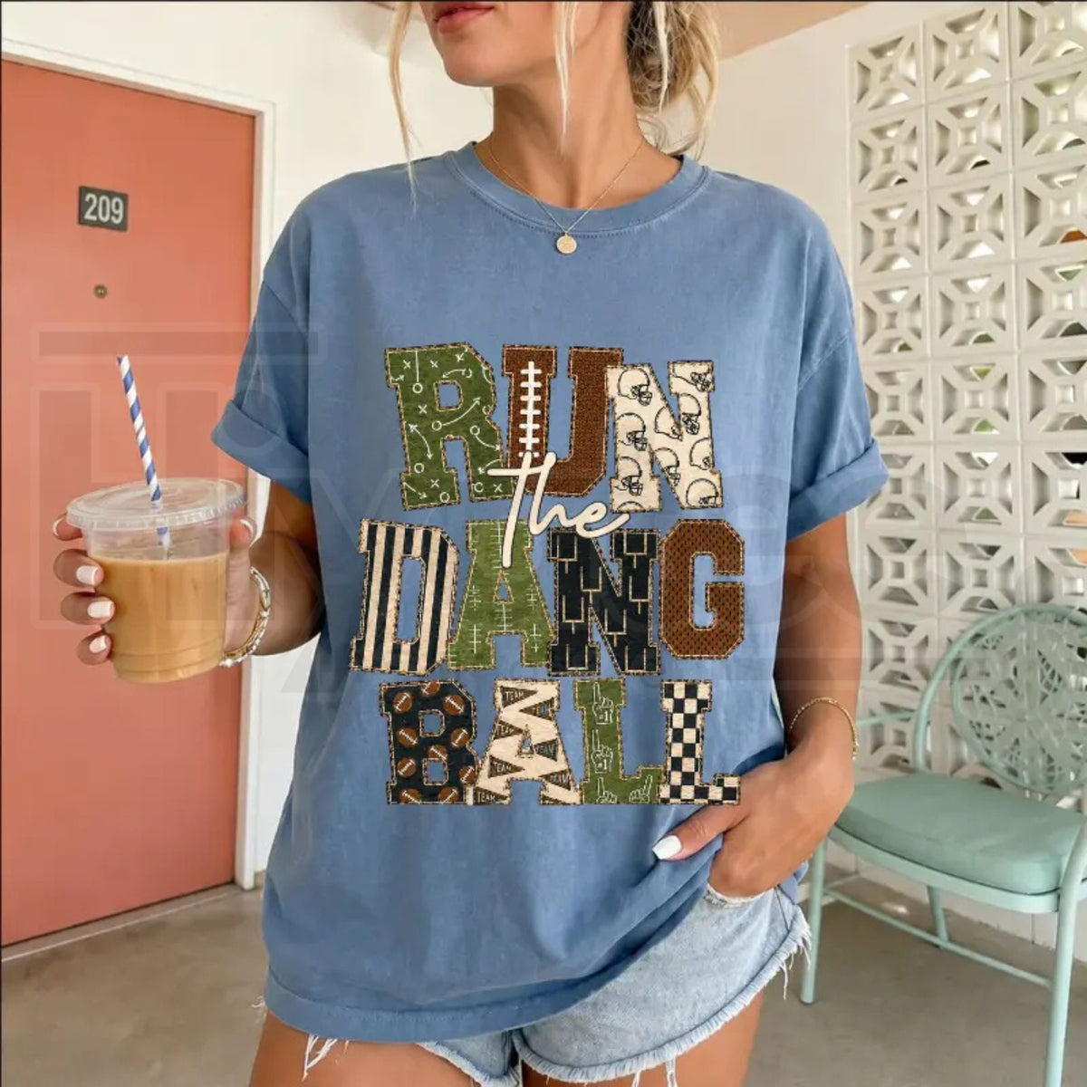 Patchwork Run The Dang Ball Shirt Leopard Football Mom Retro Game Day Tee