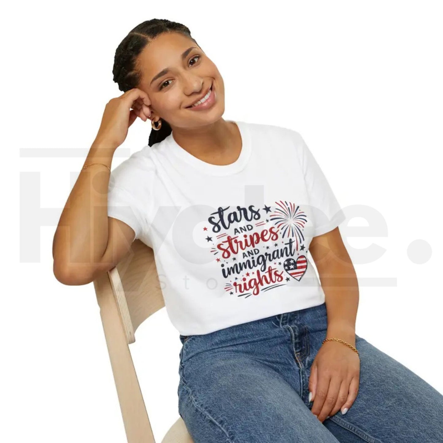 Stars and Stripes Immigrant Rights T-Shirt – Patriotic 4th of July Graphic Tee