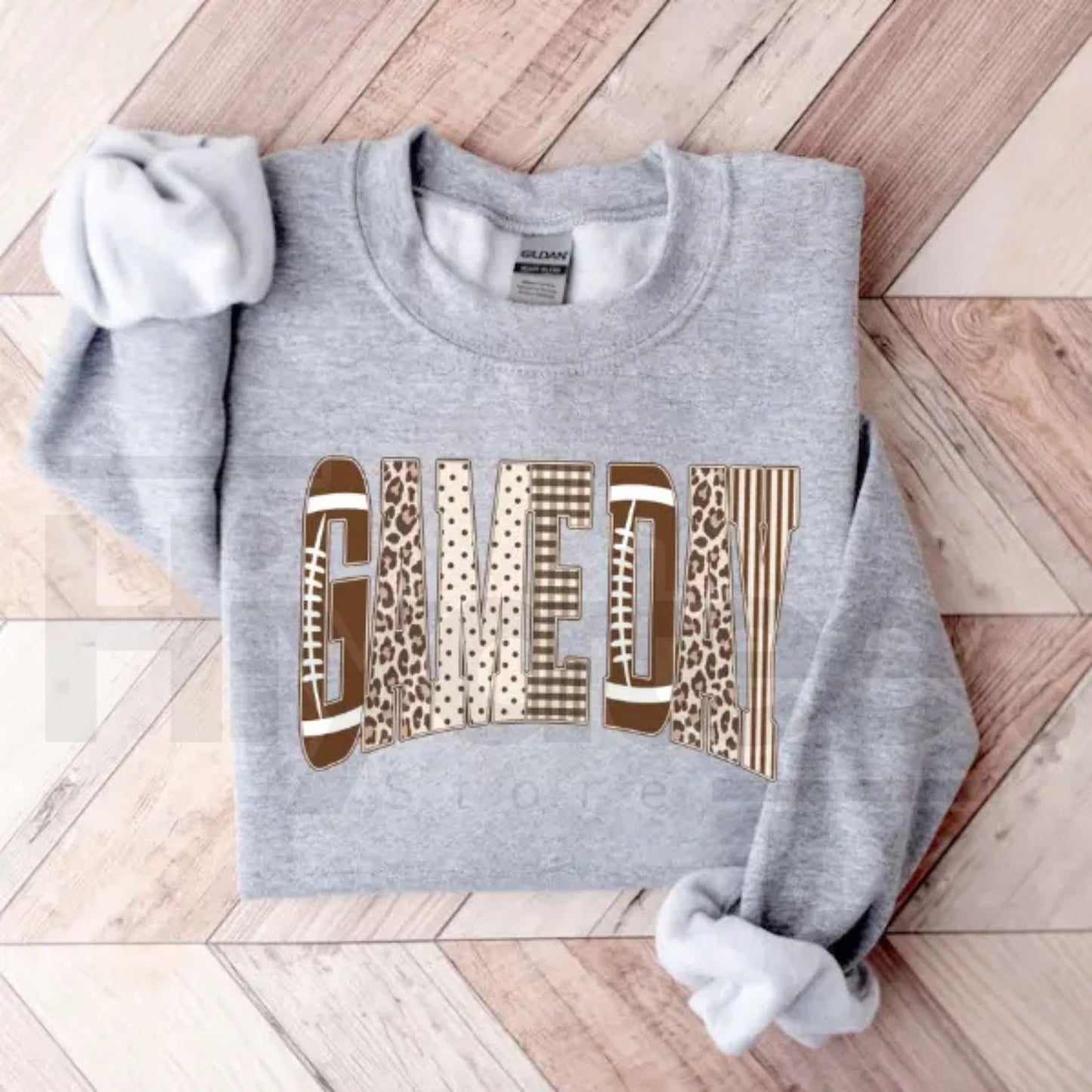 Preppy Football Game Day Sweatshirt – Touchdown Football Mom Crewneck, Leopard Checkered Gingham Pullover