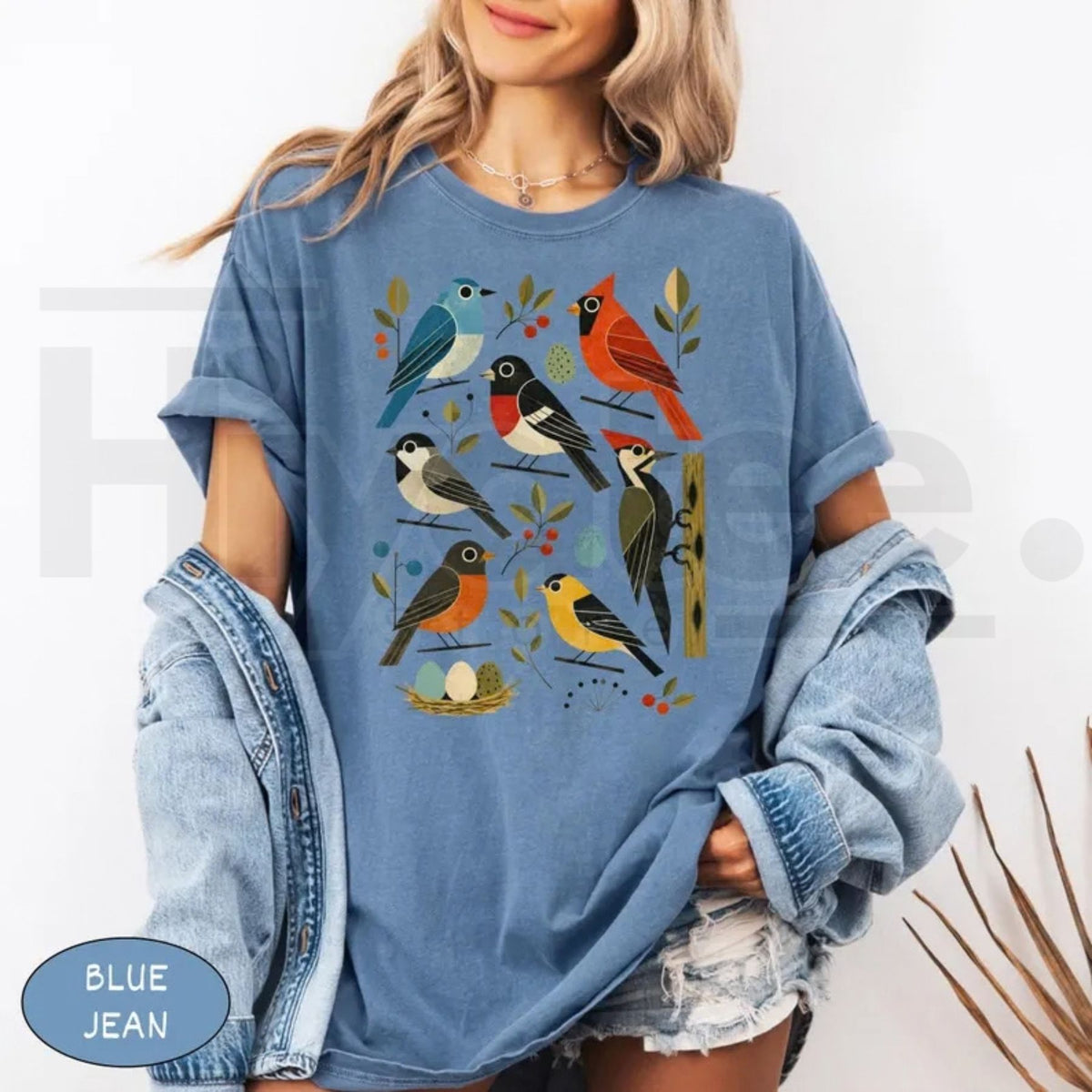 Comfort Colors Retro Backyard Birds Cardinal Bluebird Tee