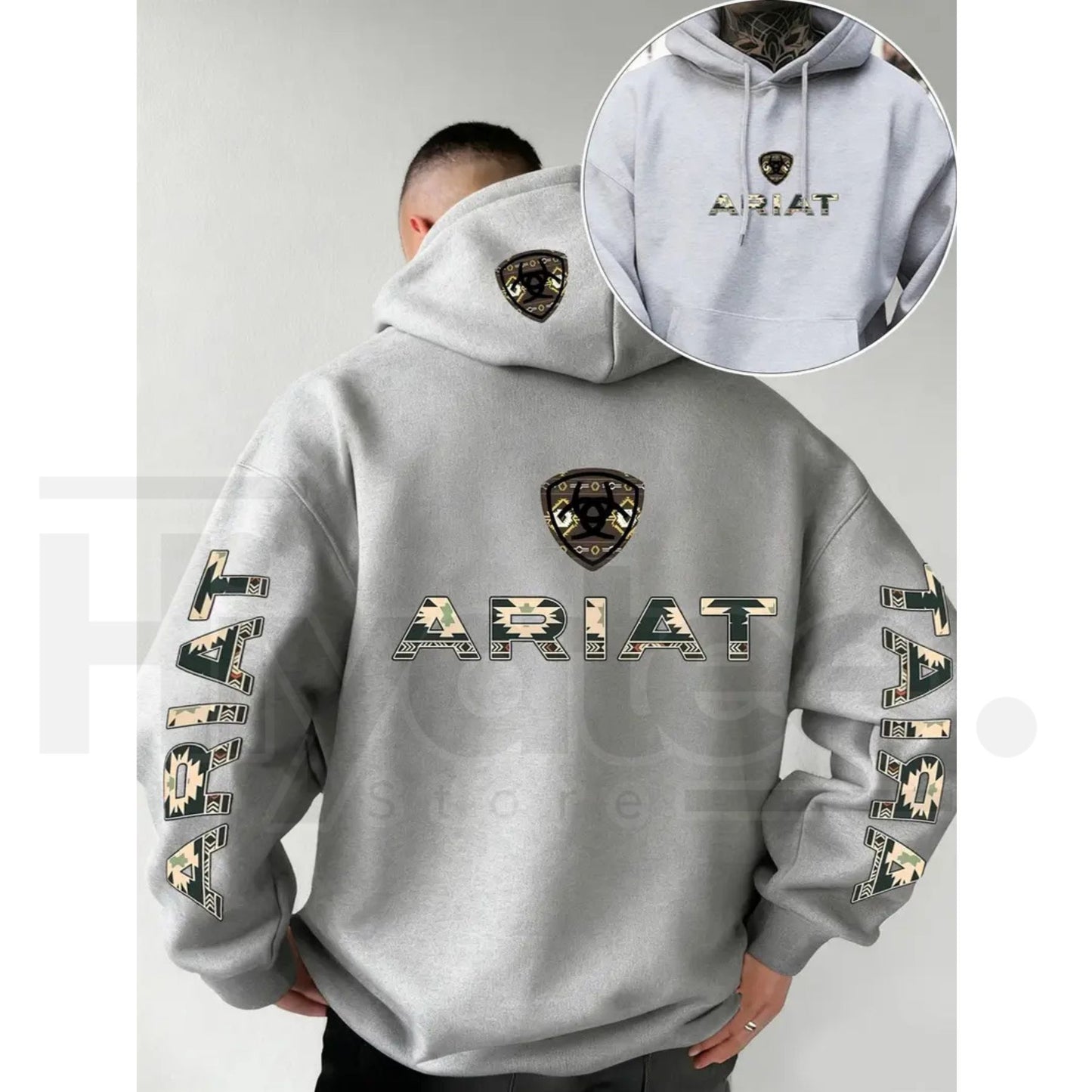 Ariat Letter Print Unisex Hooded – Soft Stretch Knit Fabric, Standard Fit Casual Daily Wear