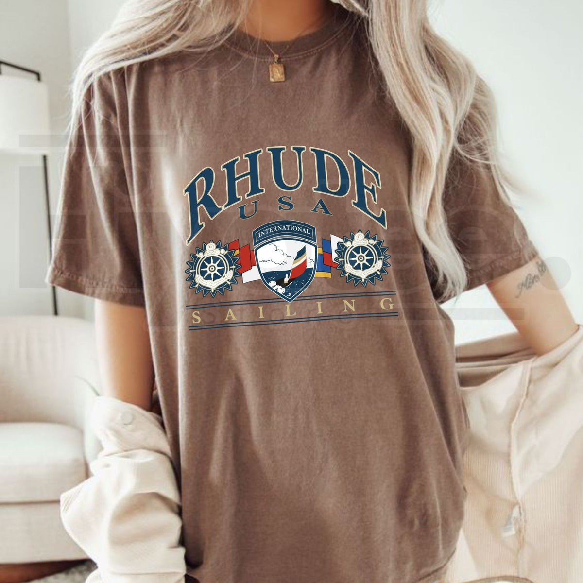 Rhude USA Sailing Icon T-Shirt – Premium Vintage Nautical Streetwear Graphic Tee