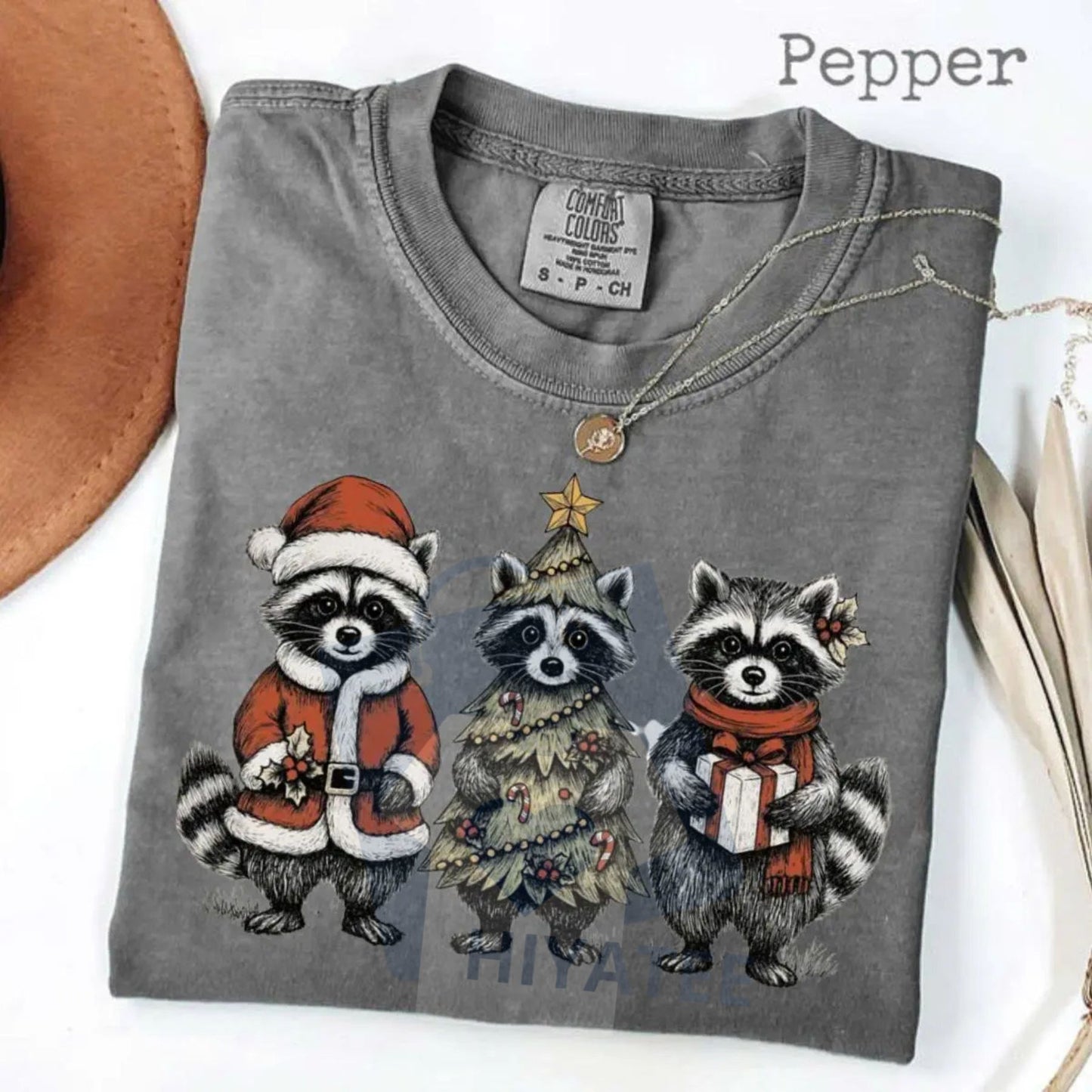 Comfort Colors Christmas Raccoons T-Shirt – Cute Woodland Trio Holiday Tee