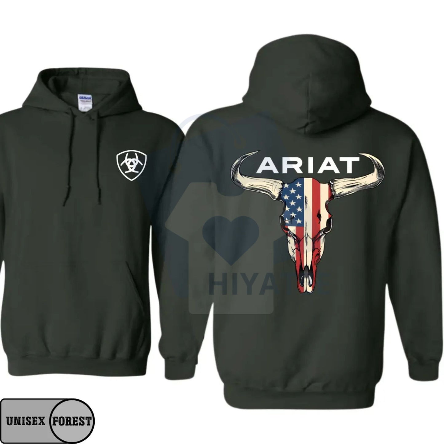 Ariat Hoodie – American Flag Bull Skull Western Cowboy Pullover, Rodeo Ranch Style Sweatshirt, Country Farm Work Outfit, Gift for Men & Women