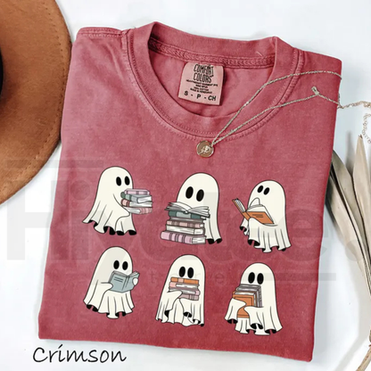 Comfort Colors Halloween Book Shelf Tshirt Ghost Reader Book Lover Shirt