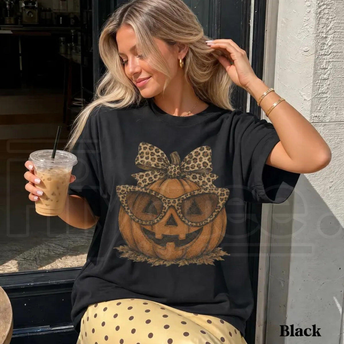 Fall Halloween Leopard Pumpkin Shirt Crewneck Jack O Lantern Tee