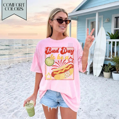 Bad Day to be a Hot Dog Shirt – Funny 4th of July Summer Tee, Trendy Retro Independence Day Graphic Top for Women