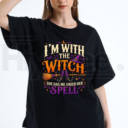 I'm With The Witch T-Shirt – Funny Broom Graphic Halloween Tee