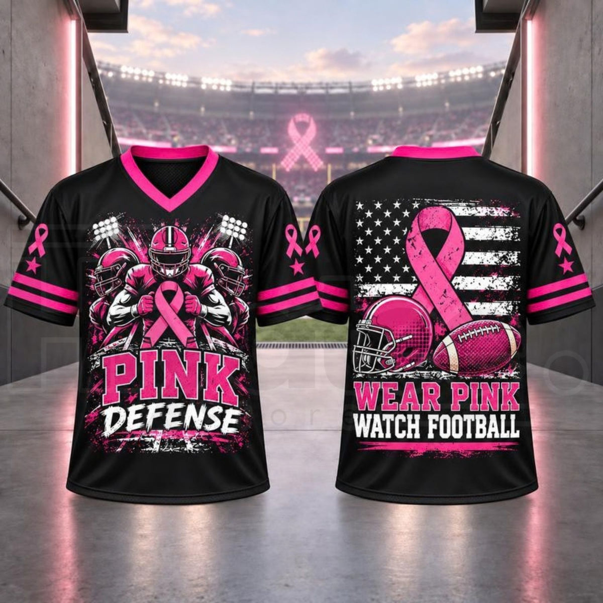Breast Cancer Awareness Football Jersey – Pink Ribbon V-Neck Game Day Top