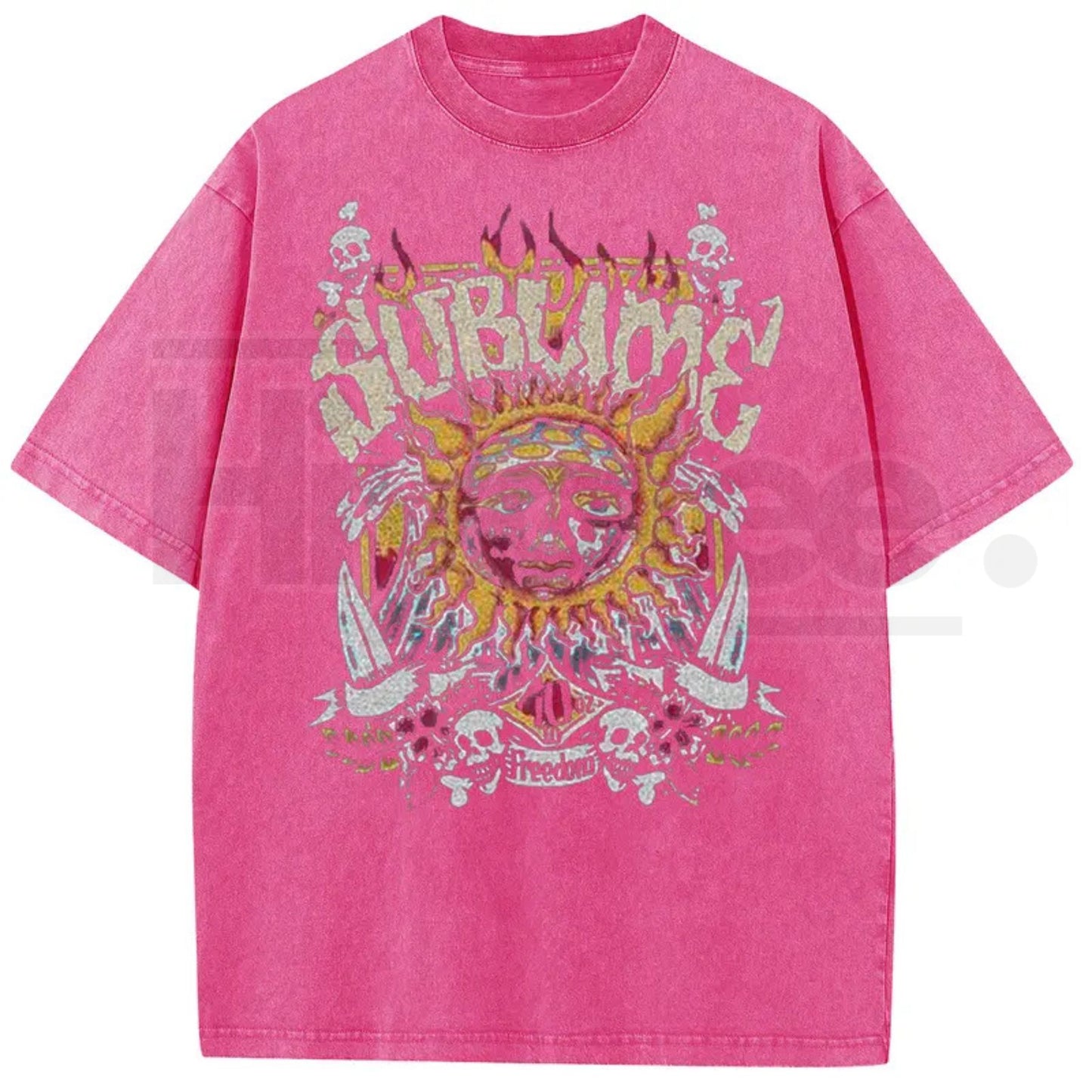 Sunland Sun Pattern Acid Washed T-Shirt – Oversized Unisex Graphic Tee