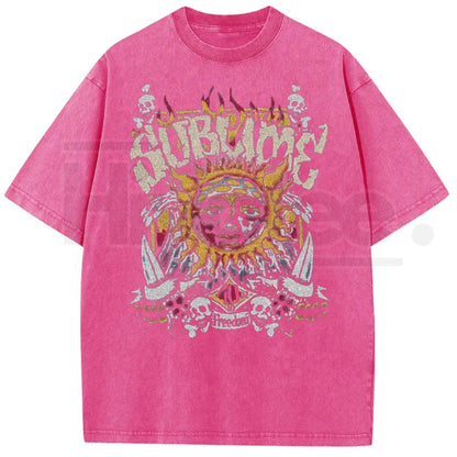 Sunland Sun Pattern Acid Washed T-Shirt – Oversized Unisex Graphic Tee