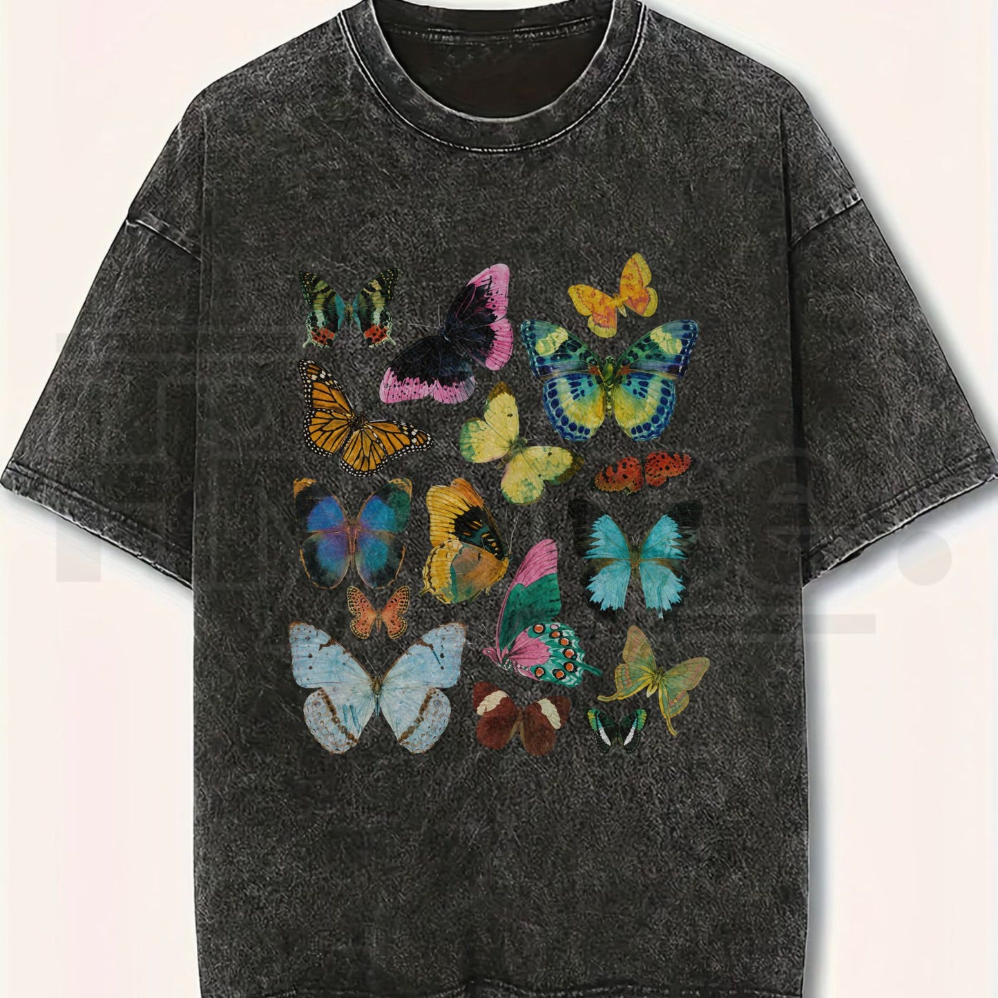 "FLUTTER" Vintage Wash Graphic Tee – Retro Y2K Butterfly Acid Washed Oversized Shirt