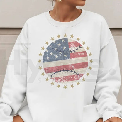 Vintage USA Baseball Camo Sweatshirt: Retro Flag Game Day Pullover