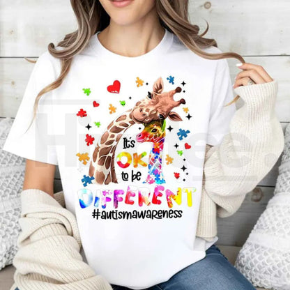 "Ok To Be Different" Giraffe – Autism Awareness Puzzle Hearts Women's Top