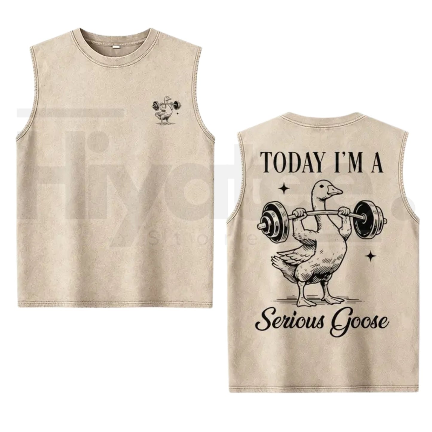 Funny Serious Goose Gym Tank Top – Vintage Washed Cotton Sleeveless Workout Shirt