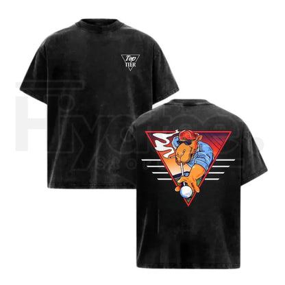 Men's Vintage Pinup Graphic T-Shirt – Distressed Acid Wash Oversized Cotton Tee
