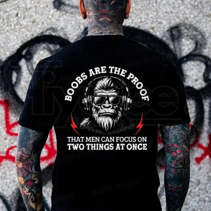 "Men Can Focus On Two Things" – Funny Sarcastic Monkey Graphic Top