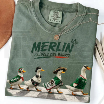 Comfort Colors Merlin Mexico Duck Shirt – Funny Mexico Goose Tee, Retro Flag Brush Stroke Viral Meme Tank Top