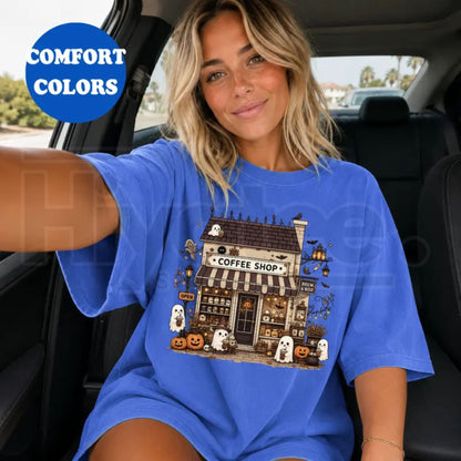 Comfort Colors Spooky Coffee Shop Shirt Ghost Halloween Tee