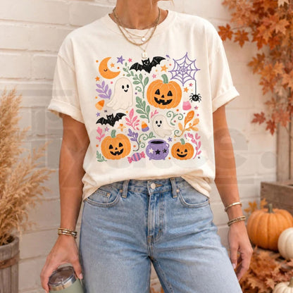Comfort Colors Floral Halloween Preppy Spooky Season Tee