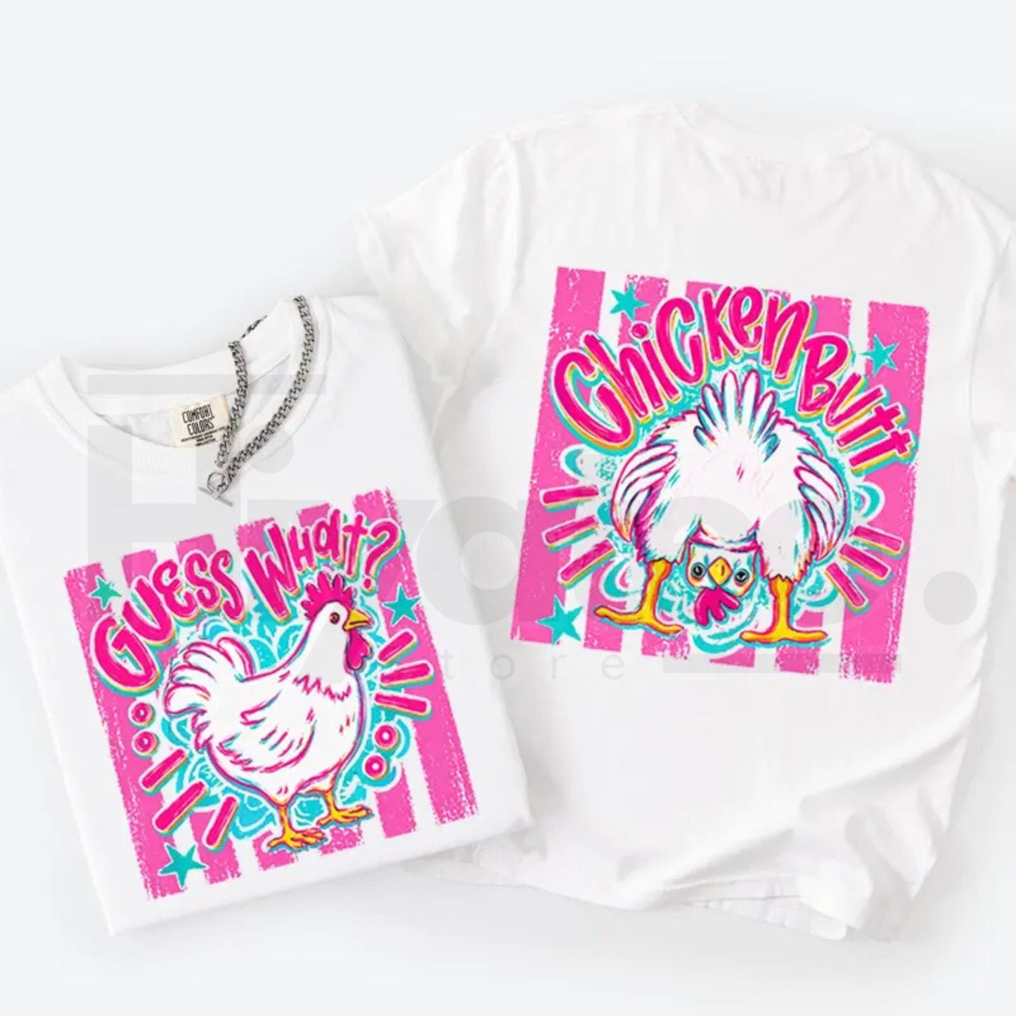 Guess What Chicken Butt Front & Back Shirt – Comfort Colors Trendy Women's T-Shirt, Cute Graphic Tee for Women