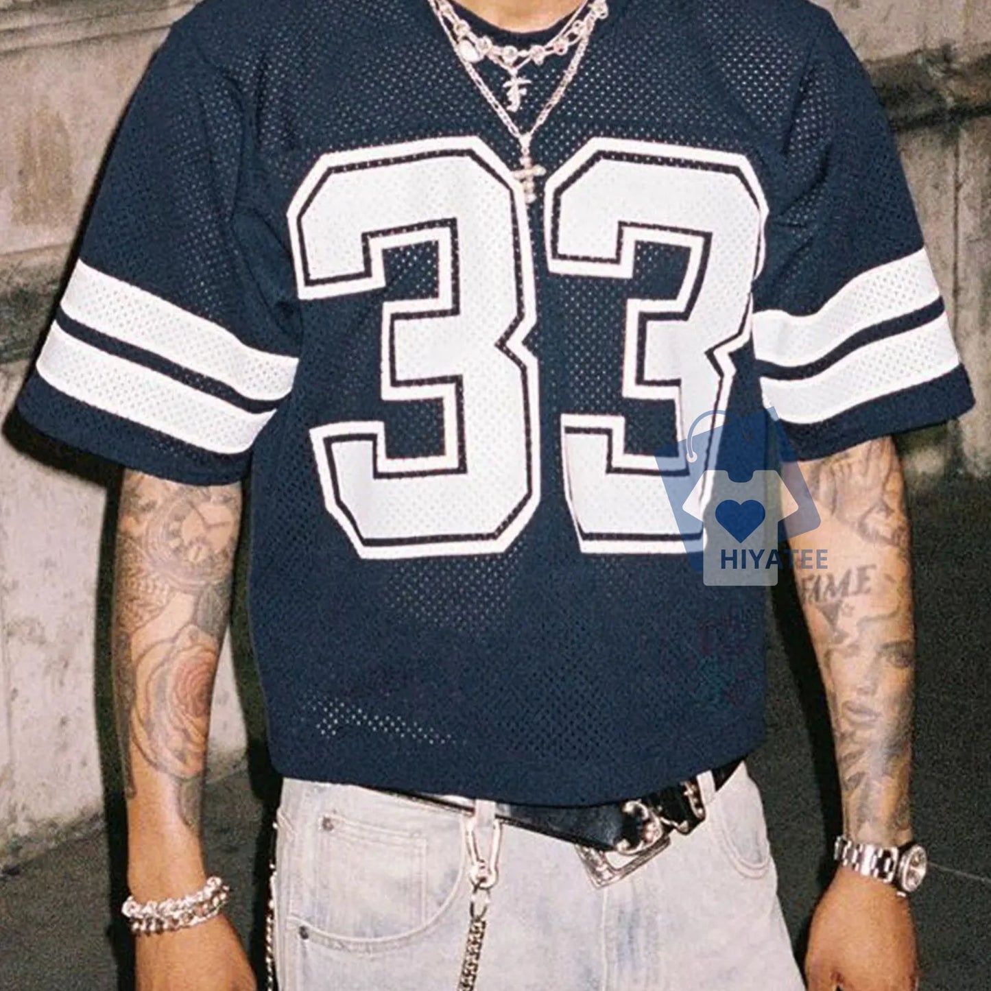 Mesh Number Jersey Shirt – Streetwear Crew Neck Short Sleeve Tee