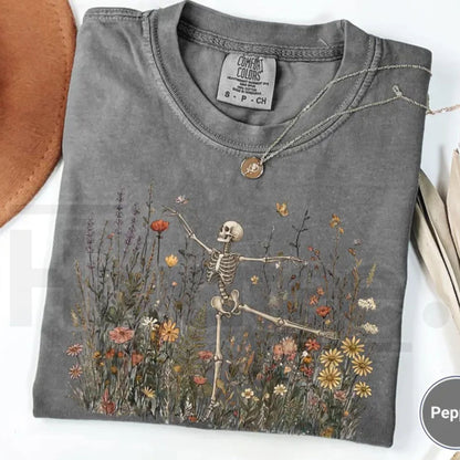 Comfort Colors Skeleton Dancing Arabesque Wildflower Cottagecore Nature Shirt