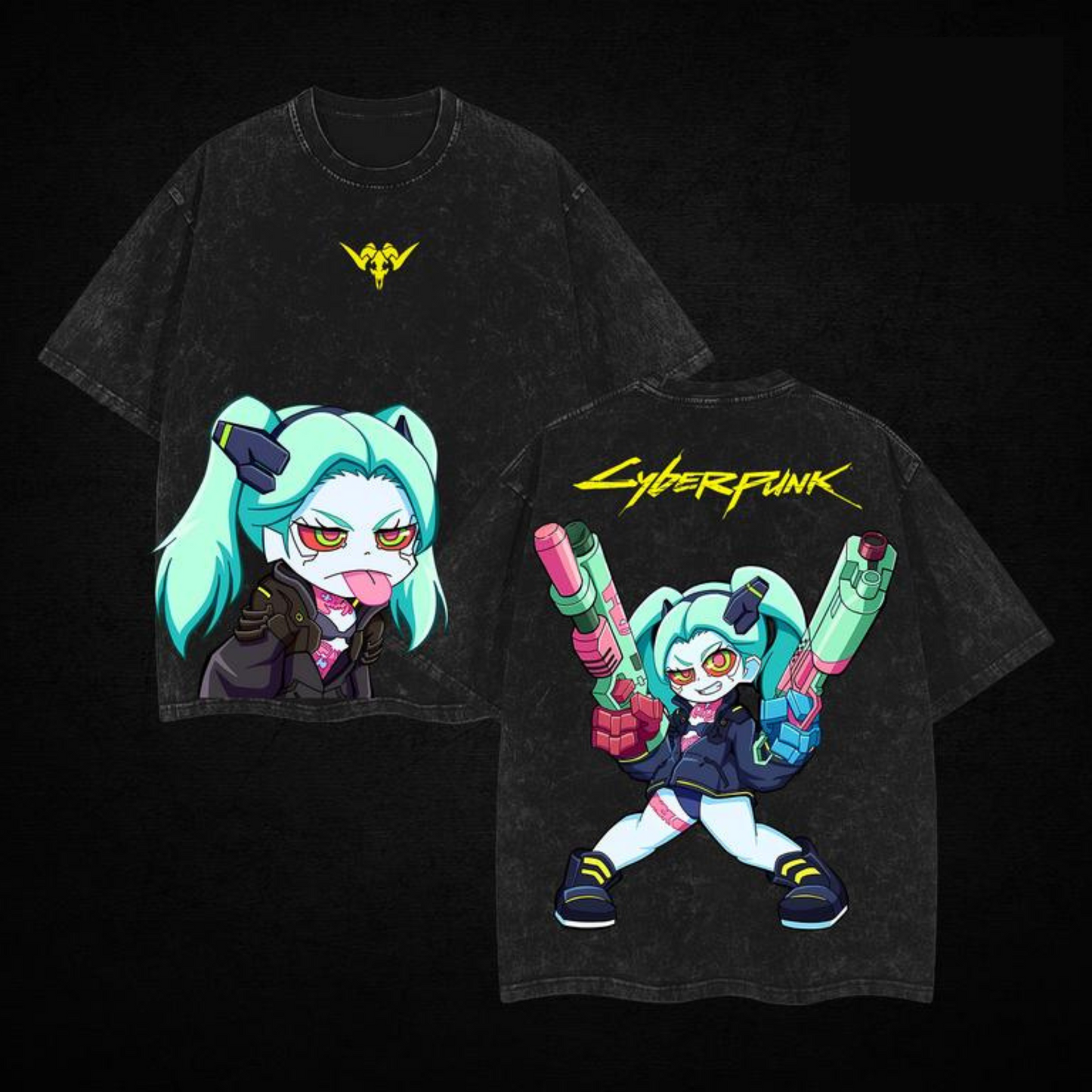 Rebecca Edgerunners Vintage T-Shirt – Acid Washed Retro Tee, Unisex Cyberpunk Shirt for Neoncore & Anime Fans