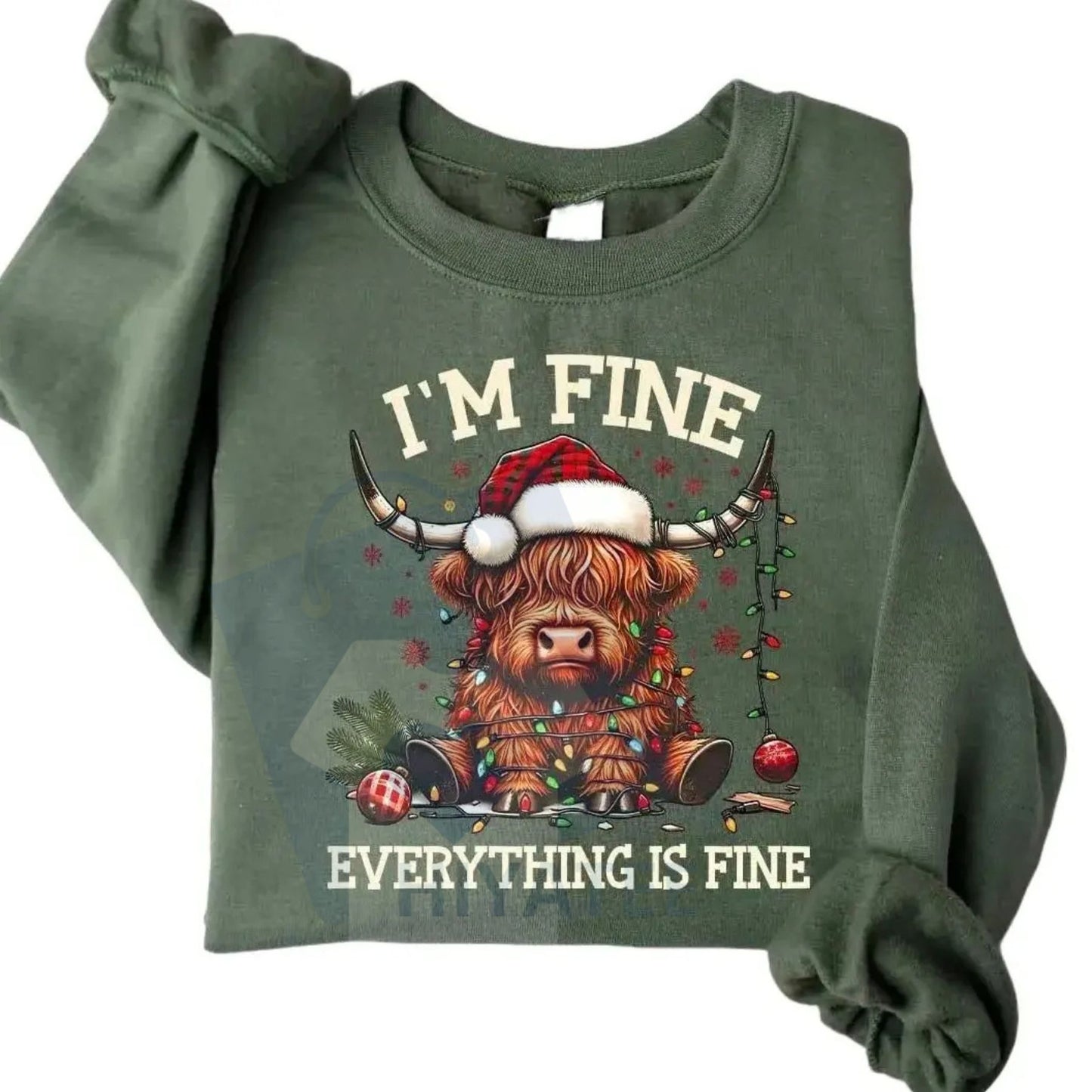 Christmas Lights Cow Sweatshirt [Sale 70%]: Funny Animals Shirt, Christmas Highland Cow Crewneck, Holiday Gift