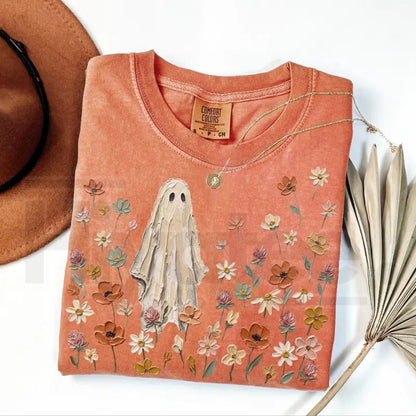 Comfort Colors Wildflowers Ghost Shirt Spooky Floral Botanical Tee